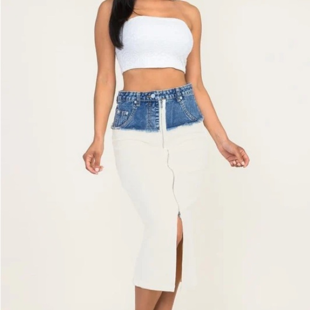 Bailey Half Denim and White Midi Skirt